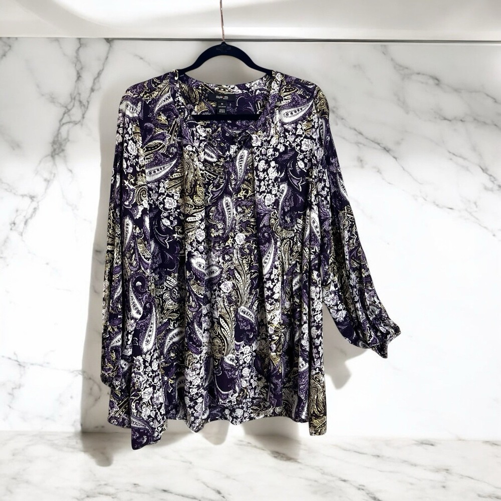 Style & Co. Women's Blouse Plus Size 1X Relaxed Fit High‎ Low Hem Pullover Top